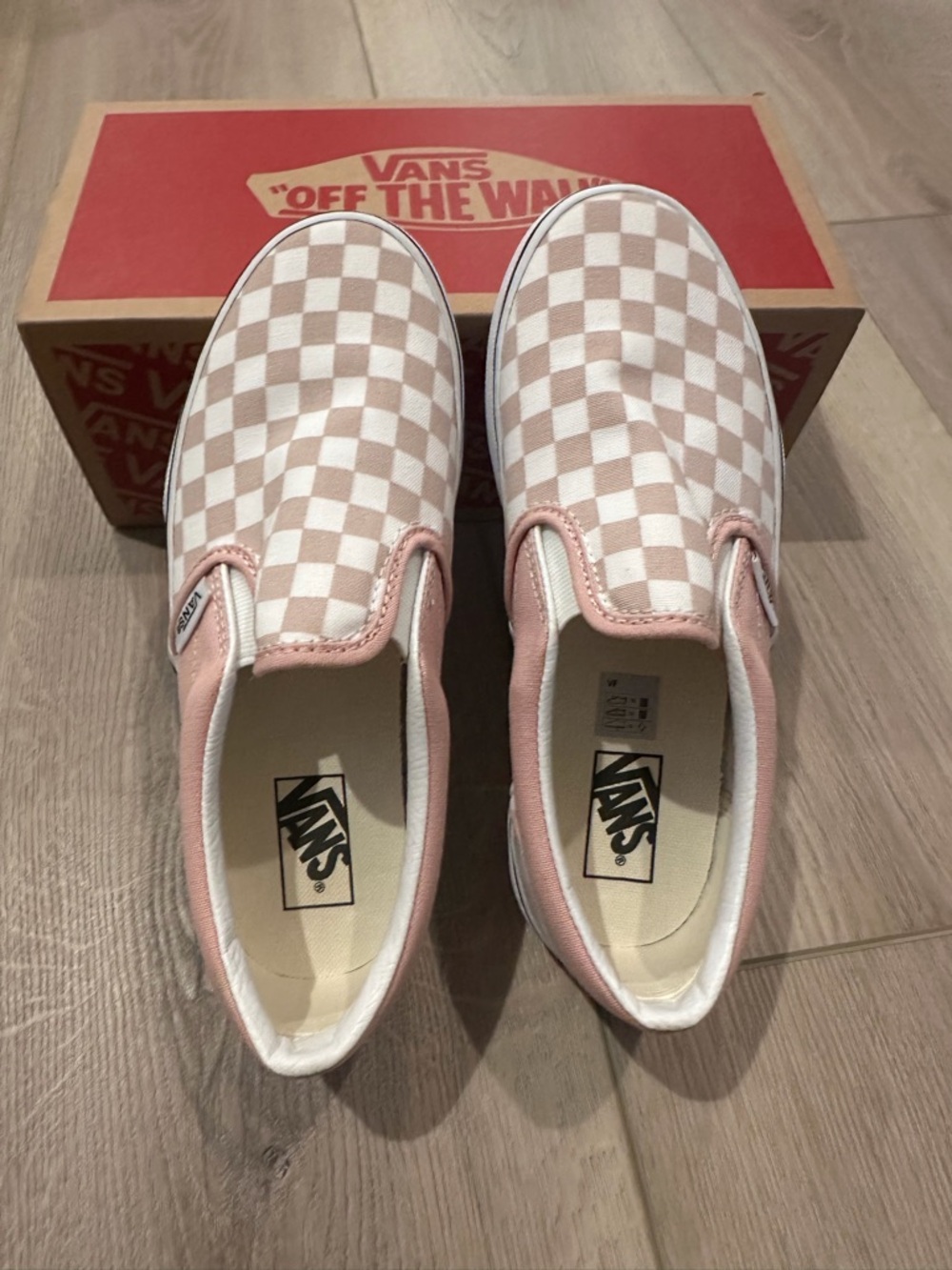 Vans Color Theory Checkerboard Slip-On in Pale Pink and White